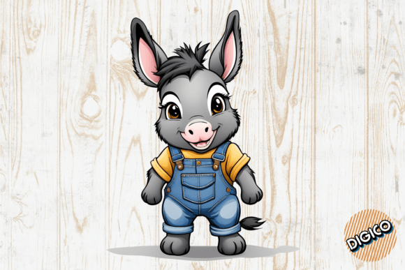 Download Cartoon Baby Donkey in Denim Overall - Cartoon Collection