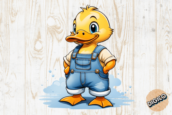 Download Cute Cartoon Baby Duck in Denim Overall - Cartoon Collection