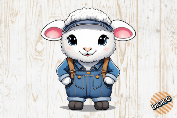 Download Cartoon Baby Sheep Wearing Denim Overall - Cartoon Collection