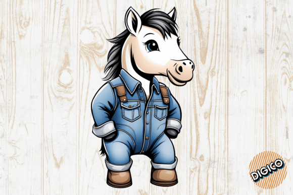 Download Cute Cartoon Baby Horse in Denim Overall - Cartoon Collection