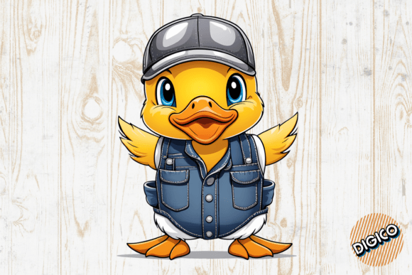 Download Cute Cartoon Baby Duck in Denim Overall - Cartoon Collection