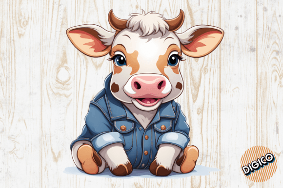 Download Cartoon Baby Cow Wearing Denim Overall - Cartoon Collection